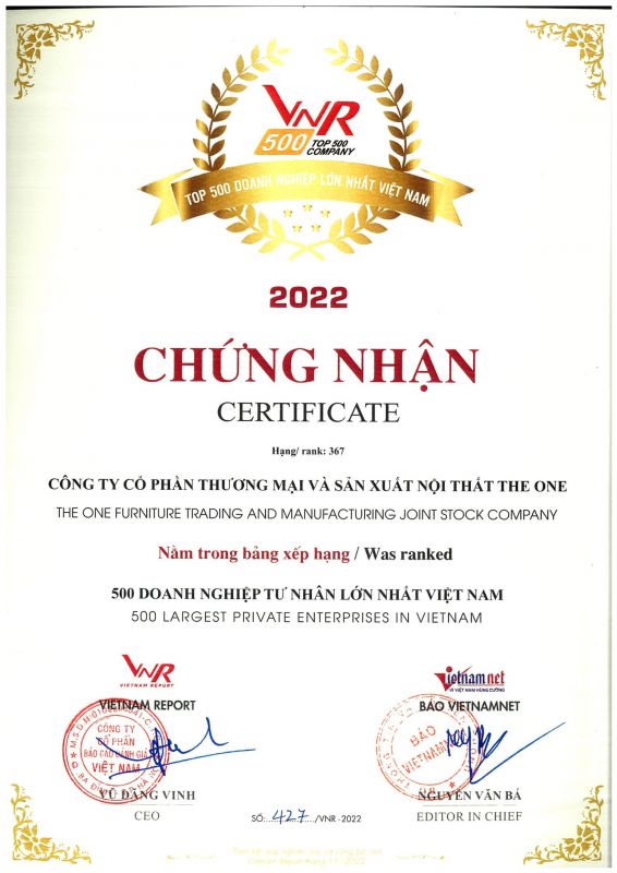 Nội thất The One tham dự lễ trao giải TOP 500 Doanh nghiệp lớn nhất Việt Nam